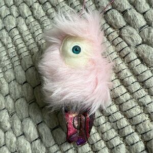 Pink Fluffy Monster Nexklace with Blue Eye
